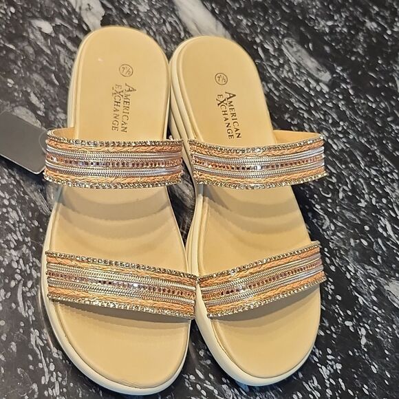 BRAND NEW AMERICAN EXCHANGE WOMEN'S BEADED WEDGE ESPADRILLE SANDALS - Picture 2 of 15